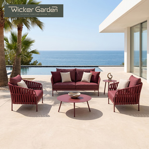 Ensemble <span class=keywords><strong>de</strong></span> <span class=keywords><strong>salon</strong></span> <span class=keywords><strong>de</strong></span> <span class=keywords><strong>jardin</strong></span> moderne en rotin tressé avec structure en alliage d'aluminium - Meubles <span class=keywords><strong>de</strong></span> <span class=keywords><strong>jardin</strong></span> résistants aux UV pour balcons et salons - Product Image 3