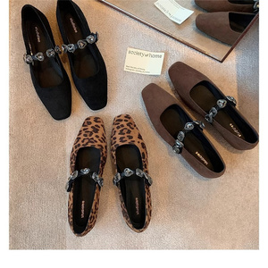 Retro Leopard <strong>love</strong> Diamond Mary Jane <strong>Shoes</strong> New Fashion Women's Flat <strong>Pumps</strong> - Product Image 1