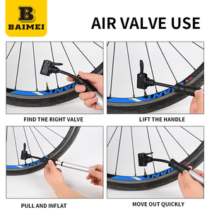 Pompe à air manuelle pour vélo BAIMEI en alliage d'aluminium haute pression, mini-pompe avec tuyau flexible ABS compatible avec les valves Presta et Schrader - Product Image 3