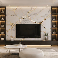 Panneau mural en PVC moderne à haute brillance, imperméable aux UV, avec un design en marbre veiné doré pour la décoration intérieure du salon