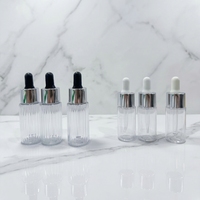 Botol PETG Silinder Bergaris 30ml 50ml dengan Leher Perak dan Karet Hitam Anti Bocor, Kosong, Dilengkapi Pipet untuk Serum dan Lotion
