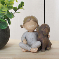 Prêt à expédier : Figurine en résine Fille sans visage avec chien, style sculpté à la main, Statue Petite Fille et Chiot en étreinte, Décoration d'intérieur