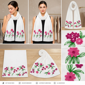 Modern 100% Viscose Embroidered <b>Scarf</b> <b>Floral</b> Shawl Lightweight Breathable Women's Fashion Wrap for Daily Wear - Product Image 3