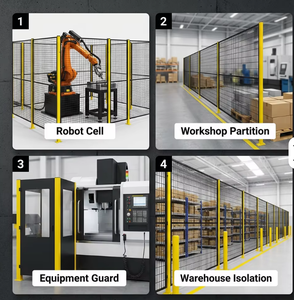 Clôture de sécurité modulaire personnalisée pour robot, construction en acier, finition thermolaquée, assemblage facile, protection industrielle pour atelier - Product Image 3