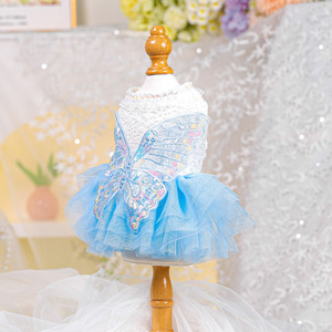 Butterfly Design Lace Trim Pet Dress With Soft Lining Snap <b>Button</b> Closure For Small <b>Dogs</b> Cats Cute Pet Clothing - Product Image 2