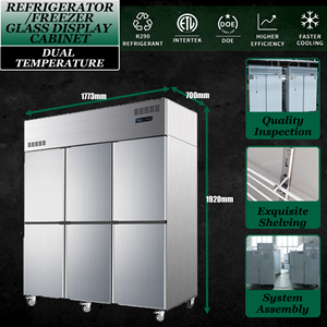 Congélateur vertical en acier inoxydable 1300L 6 portes à refroidissement par air pour restaurant, hôtel, cuisine - Product Image 2