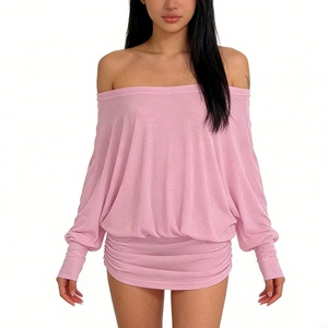 Vestido Mini Bodycon de Fiesta para Mujer con Hombros Descubiertos, Manga Murciélago y Fruncido, Estilo Moda - Product Image 6