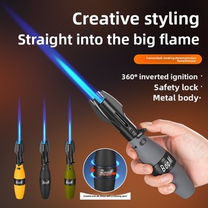 Briquet à <span class=keywords><strong>flamme</strong></span> rouge-bleue à changement de design, à jet direct, grande buse, rotation à 360 degrés, verrouillage de <span class=keywords><strong>la</strong></span> <span class=keywords><strong>flamme</strong></span>, en butane, métal - Product Image 1
