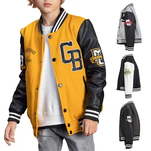 Wholesale Children Varsity Jackets Leather Sleeves New Fashion Winter Kids College Jacket Custom Boys Letterman Jacket