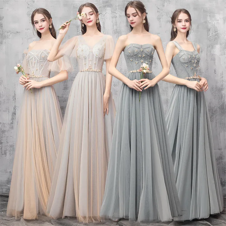 샴페인 바닥 긴 웨딩 신부 들러리 드레스 여성 들러리 드레스 패션