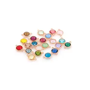 Wholesale Multicolor Birthstone Charm Circular Connectors Diy Jewelry Stainless Steel Crystal Bead Charms For Necklace Bracelet
