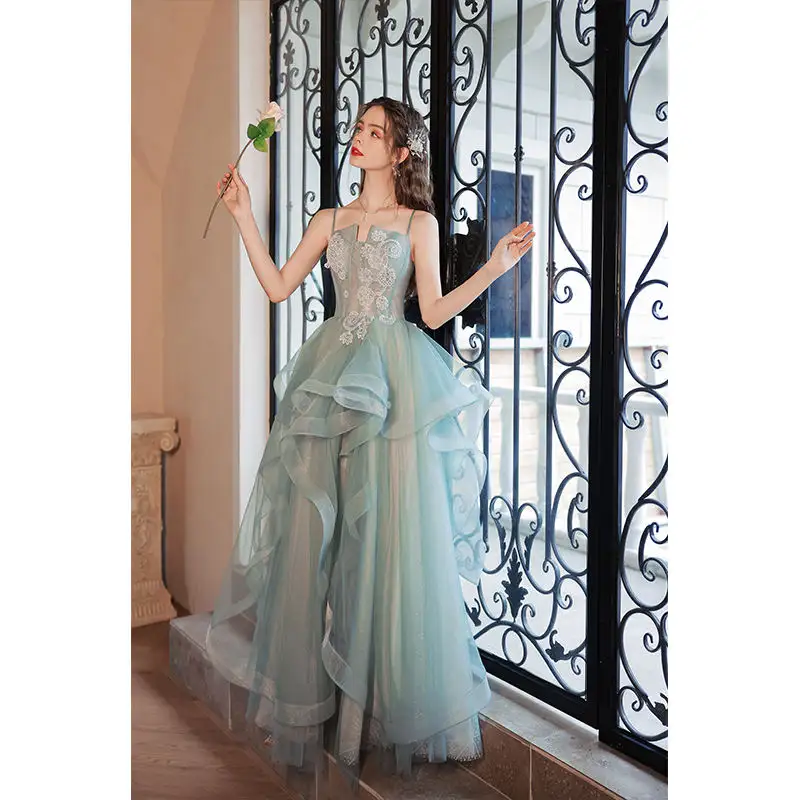 Wholesale High Quality Luxury Sexy Backless Party Wedding Prom Green Women Evening Dresses