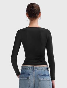 Áo thun nữ dài tay cổ tròn Slim Fit Going Out Tops Áo thun cơ bản có lót đôi Bộ sưu tập khói mây - Product Image 5