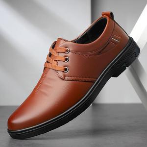 Chaussures décontractées pour hommes en cuir à lacets, bout rond, respirantes, style printemps, semelle plate, type bateau - Product Image 1