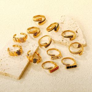 Wholesale Dainty Stainless Steel <b>Open</b> Adjustable <b>Rings</b> Zirconia 18K PVD Gold Plated Fashion Jewelry for Women Engagement Party - Product Image 1