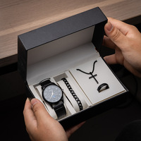 Ensemble cadeau pour homme, montre, bracelet, collier, bague, ensemble de bijoux avec boîte cadeau pour la fête des pères, la Saint-Valentin, Noël, les anniversaires