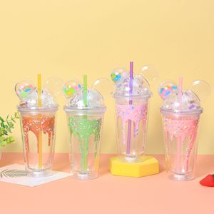 Custom <strong>Plastic</strong> 16oz Cute clear Mouse Double Wall Tumbler Water Bottle with Lid and Straw Drinking Reusable <strong>Cup</strong> with Led Light - Product Image 1