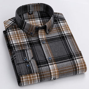 Ropa informal suave de franela de algodón personalizada, camisas de vestir elegantes de negocios de estilos de moda, camisas de manga larga a cuadros para hombres - Product Image 5