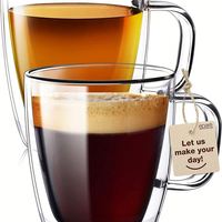 Tasses à café en verre à double paroi, isolation thermique, écologiques, pour le camping, en verre transparent, pour thé, boissons chaudes/froides, avec poignée, style américain
