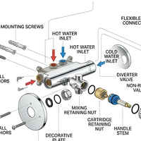 Ensemble de robinetterie de douche thermostatique moderne en chrome poli, double contrôle de température, verrouillage de la température en un clic, rotation à 360° pour salle de bain