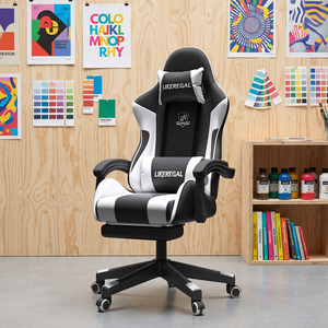 <span class=keywords><strong>Chaise</strong></span> de jeu PC moderne confortable et ergonomique en similicuir PU, inclinable, réglable en hauteur, avec base à 5 étoiles, roulettes pivotantes et dossier extensible en tissu - Product Image 1