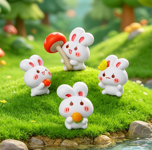 Linda Figura de Conejo Blanco de Resina, Conejo del Bosque Kawaii con Champiñón y Zanahoria, Jardín Mágico de Cuentos de Hadas, Regalo de Pascua y Primavera - Product Image 3