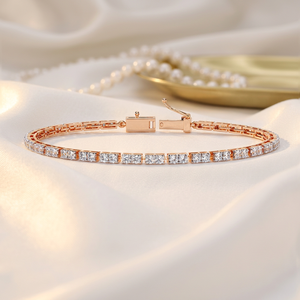 Pulsera de tenis geométrica para mujer con diamantes – Eslabón rectangular de dos piedras con diamantes de laboratorio VVS DEF CVD en oro macizo de 9K, 10K, 14K, 18K - Product Image 1
