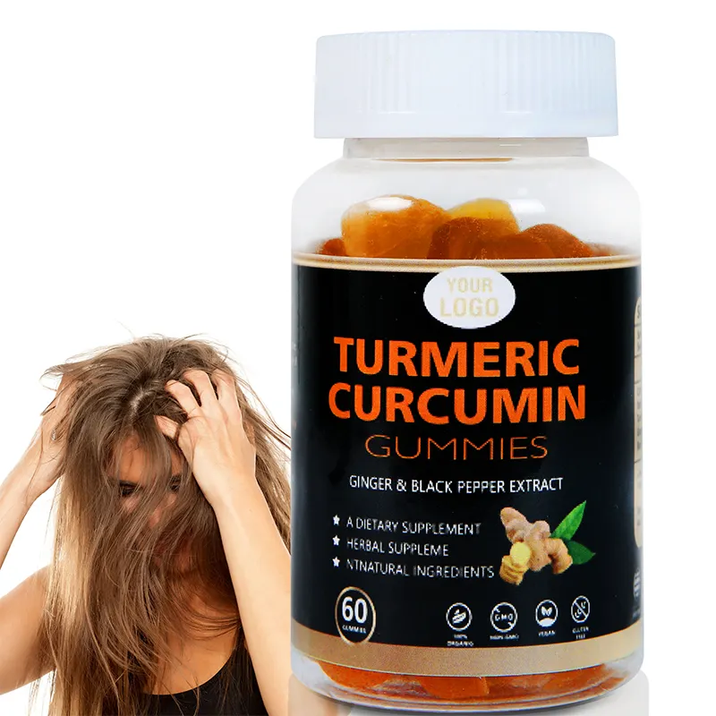 อาหารเสริมฉลากส่วนตัว Curcumin ขมิ้นขิงเหนียวสําหรับการสนับสนุนข้อต่อและสมอง Booster ขมิ้น Gummies