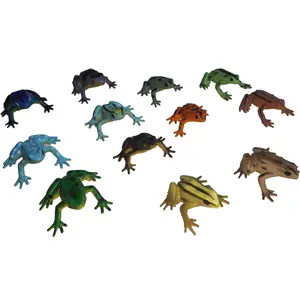 12 simüle kurbağa hayvan modelleri katı görüntü turuncu mavi yeşil gri sarı siyah erkek kız