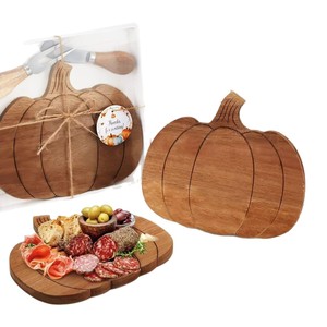 Wooden Pumpkin Tray <b>Cheese</b> Board With <b>Knife</b> <b>Set</b> For Thanksgiving Halloween Party Decoration - Product Image 3