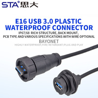Conector USB 3.0 Hembra de Montaje Trasero para PCB, Impermeable IP67, E16 1''20, Rosca Bayoneta UNEF, con Cable 24AWG