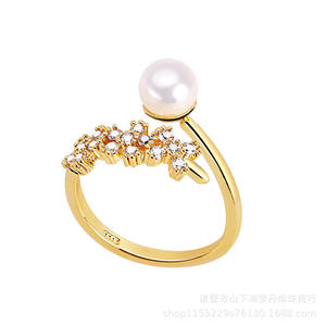 Bague pour femme style Instagram en perles avec design ouvert plaqué or cuivre, incrustation alimentaire personnalisée, bijou de niche 'Hundred-Hand' - Product Image 5