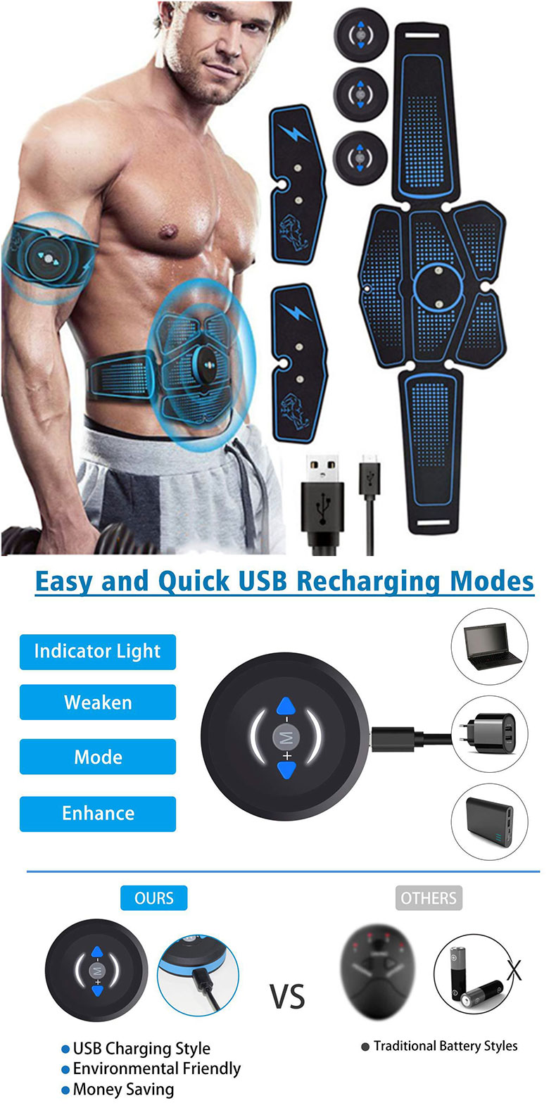 New Wireless Tens Unit Ems Electric Electro Buttocks Slimming System Massage Abdominal Usb Muscle Device Stimulation Stimulator