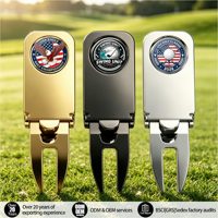 Kit de réparation de divots de golf avec clip de chapeau et marqueur de balle, personnalisable, à une seule pointe, en métal, avec logo