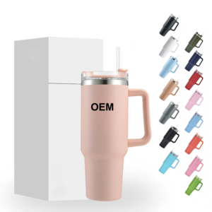 Wholesale Custom 40oz Double Wall Customized Stainless Steel Travel Tumbler with Handle and <b>Straw</b> - Product Image 1