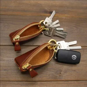 Leather Keychain Holder Key Pocket Organizer 12*5cm Zipper Keychain Auto Car Keychain Holder Key Fob