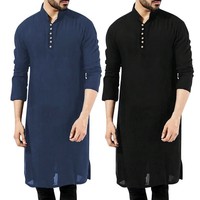 Chemise Homme Musulmane Tendance, Robe Décontractée en Coton et Lin, Manches Longues Unies, Hauts Arabes Simples, Chemise Décontractée pour Homme, Jubba Thobe