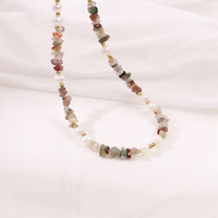 Ensemble collier et bracelet en perles de zoïsite rubis irrégulières de style européen et américain, bijoux simples et tendance pour femme, idéal pour la plage