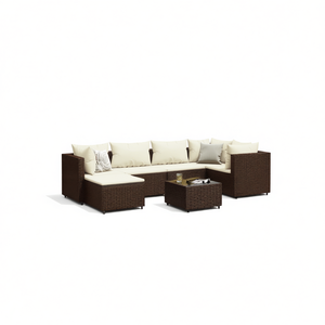 Set Lounge da Esterno in Rattan PE Marrone 7 Pezzi con Cuscini, Arredamento Moderno Contemporaneo per Uso Residenziale - Product Image 1
