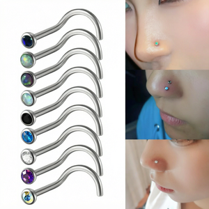 Piercing de nez en titane en forme de S avec opale, anneau de nez incurvé, micro-insert, bijoux corporels pour femmes et unisexe - Product Image 1