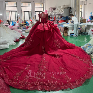 Magnifique robe de bal bordeaux sans bretelles avec appliques de sequins 3D en forme de rosette et volants superposés, robe de Quinceañera Jancember - Product Image 5