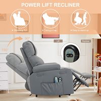 Fauteuil inclinable moderne et confortable avec fonction de levage électrique, massage et chauffage, en cuir gris, avec porte-gobelet intégré