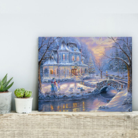 DIY Akrilik Boyama Sayılarla Yapım Seti Noel Kar Manzarası Resmi Yetişkinler ve Çocuklar için 30x40cm Kanvas Boyutu Amerikan Tarzı Duvar Dekoru