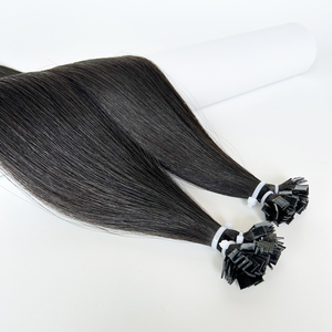 Super doble dibujado queratina plano pre-unido K-tips # 1B cutícula intacta Remy extensiones de cabello humano de larga duración para salón - Product Image 2