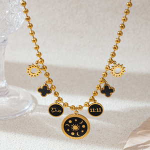 Collana Multiciondolo Impermeabile Landy, Placcata Oro con Catena a Perline, Charm Sole Stella <span class=keywords><strong>Luna</strong></span>, Stile Vintage - Product Image 4