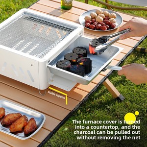 Barbecue portable carré au charbon de bois, style coréen exquis, pour camping en extérieur, usage domestique, cuisson du thé et rôtissage de kebab - Product Image 4