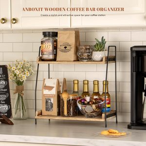 Countertop Coffee Station Organizer, 2 Tier Wooden Shelf for Coffee <strong>Bar</strong> Accessories, <strong>Condiment</strong> Storage <strong>Caddy</strong> for Kitchen, Home - Product Image 3