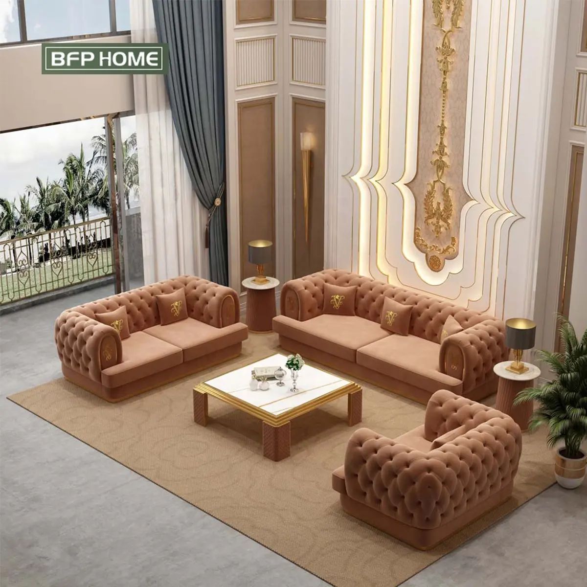 BFP maison prix usine Style américain de luxe salon ensemble de canapé moderne meubles d'hôtel en bois massif