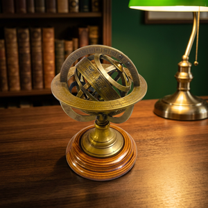 Decorative Brass Wood Art Handcrafted Multipurpose Armillary Sphere Classical Astronomical Design Lightweight Home Office M/S - Product Image 2