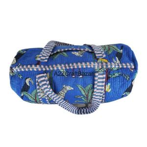 Indian Cotton Duffle <b>Tote</b> <b>Bag</b> Women <b>Quilted</b> Zipper Overnight Travel <b>Bag</b> Vintage All Seasons Autumn Summer Spring - Product Image 4